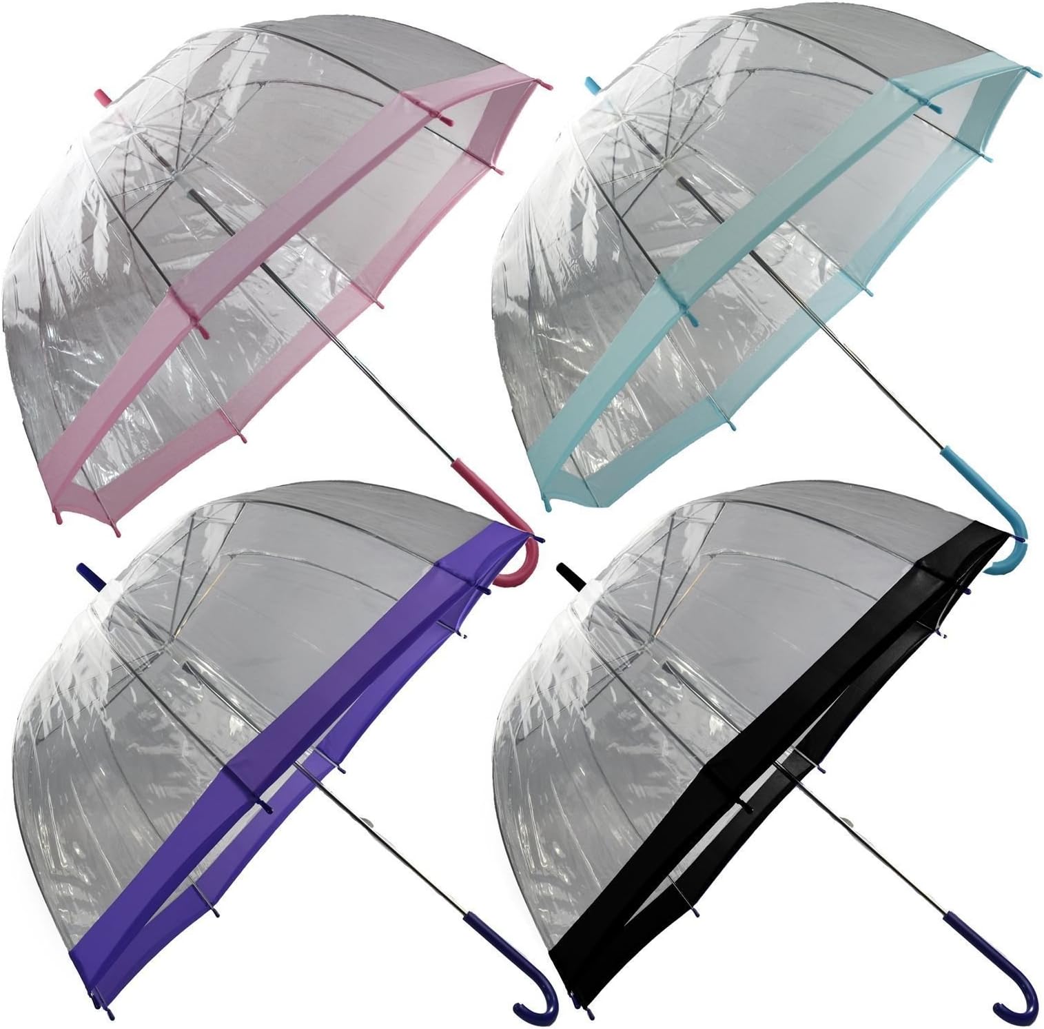 Large 31" Clear See Through Dome Umbrella Ladies Transparent Walking Rain Brolly Shopmonk (Pink)