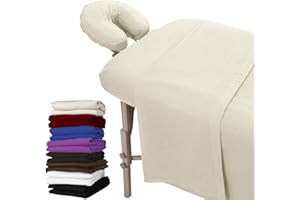 LONDON LINENS Pack of 2 Extra Thick 3 Piece Massage Table Sheets Set - 100% Natural Cotton Flannel - Includes Massage Table Cover, Massage Fitted Sheet, and Massage Face Rest Cover (Natural)