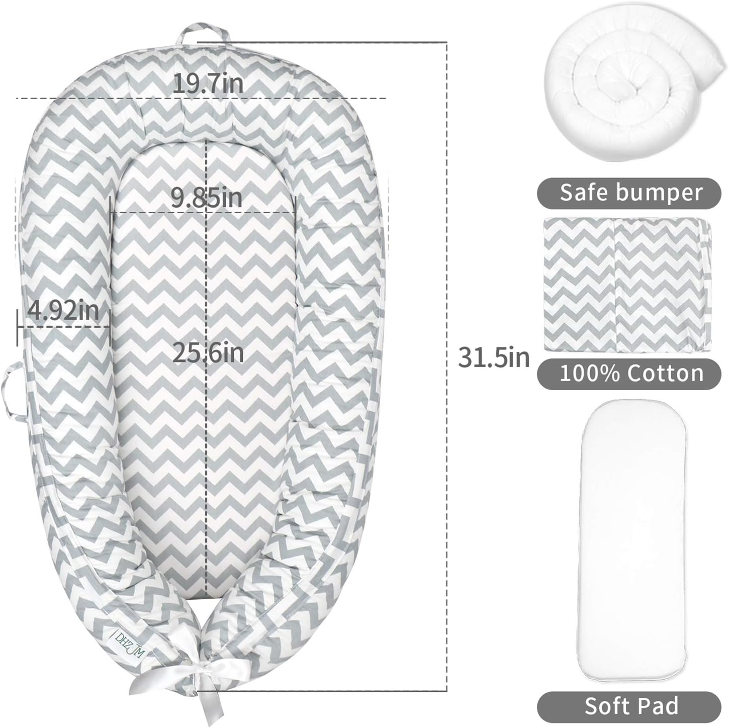 Baby Lounger and Baby Nest Perfect for Co Sleeping Baby Bassinet Soft Cotton Cosleeping Baby Bed Premium Quality and Suitable from 0-18 Months -Breathable & Hypoallergenic Portable Crib(Gray): Kitchen & Dining