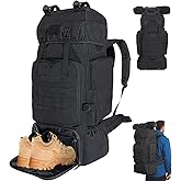 Vaupan 70L Hiking Backpack for Men Women Camping bag with Shoe Compartment Large Military Tactical Backpack, MOLLE Rucksack Sport Travel Backpacking Daypack (Black)