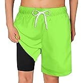 Belovecol Boys Swim Trunks with Compression Liner Solid Color Bathing Suits Summer Quick Dry Swimwear Swim Shorts 6-20T