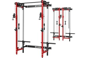 GYHPD Folding Squat Rack, Wall Mounted Power Rack with Cable Crossover Machine & LAT Pull Down, Heavy Duty 1000lbs Capacity Squat Rack with 5 Adjustable Function Modes, Home GymSpace-Saving Power Cage
