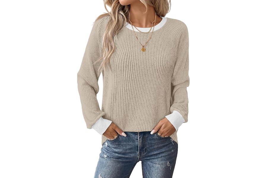 WIHOLL Womens Tops Long Sleeve Shirts Fall Fashion Sweaters Outfits | Trendy School Teacher Shirts Old Money Clothing Fall Must Have
