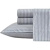 Nautica - Twin Size Sheet Set, Crisp & Tailored Cooling Sheets with a Smooth Cotton Percale Lightweight Feel - Bed Sheets with Matching Pillowcase & Fitted Sheet (Harmead Navy)