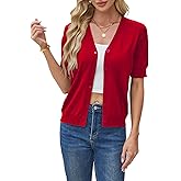 Yekaty Short Sleeve Cardigans for Women Lightweight Summer Sweaters Cropped V Neck Button Bolero Sweater