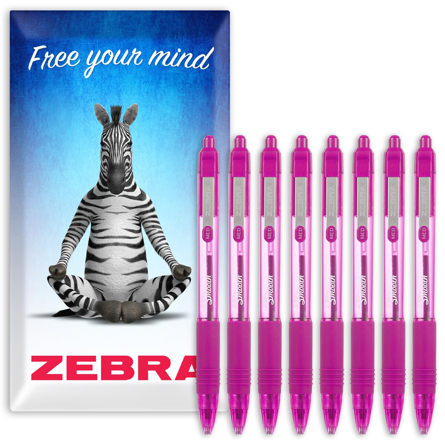 Zebra Z-Grip Smooth Retractable Ballpoint Pen - 1.0mm Nib - Pack of 8 - In Envelope Gift Packaging (Pink)