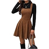 SOLY HUX Women's Corduroy Overall Mini Dress Sleeveless Square Neck A Line Pinafore Dresses