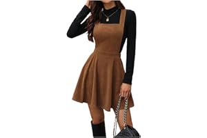 SOLY HUX Women's Corduroy Overall Mini Dress Sleeveless Square Neck A Line Pinafore Fall Dresses