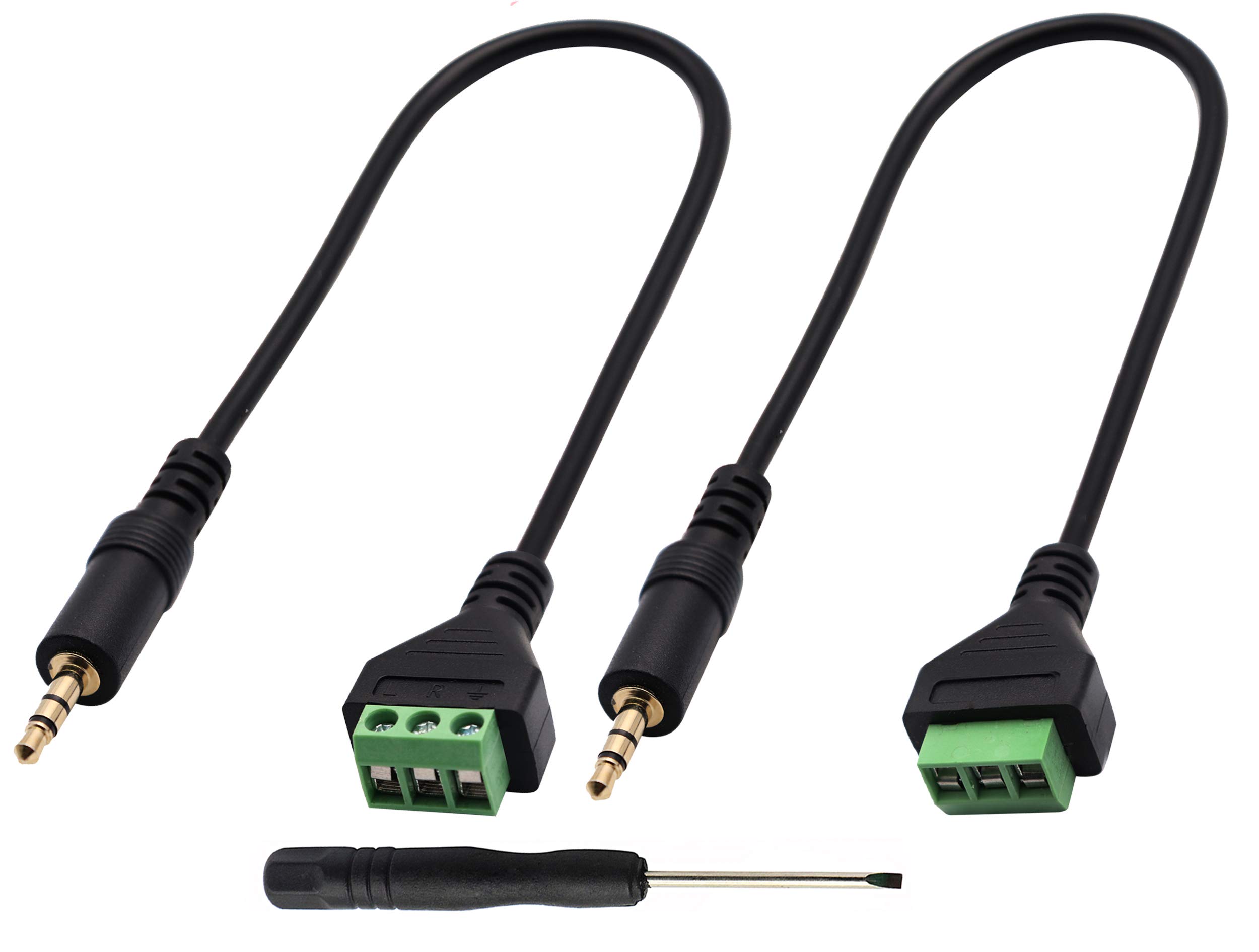 zdyCGTime 3.5mm Screw Terminal Block Cable,3Pole 3.5mm (1/8inch) Stereo Audio Male to 3 Pin/Way Female Bolt Screw AV Headphone Type Adapter Cable.(30CM/2Packs)