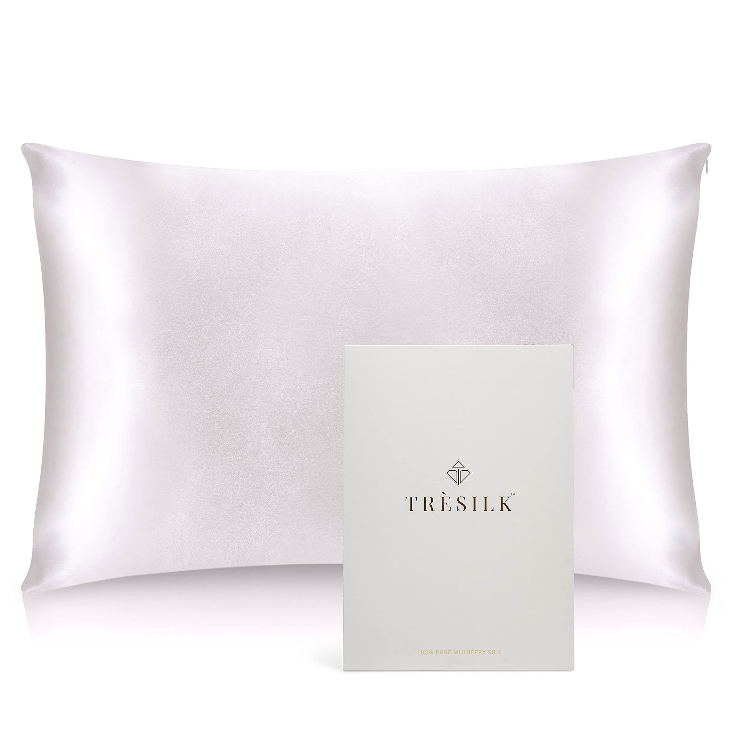 22 Momme 100% Mulberry Silk Pillowcase Cover (50x75CM 1 Piece) for Hair and Skin Hidden Zipper Naturally Hypoallergenic Both Sides TRÈSILK (Ivory White)