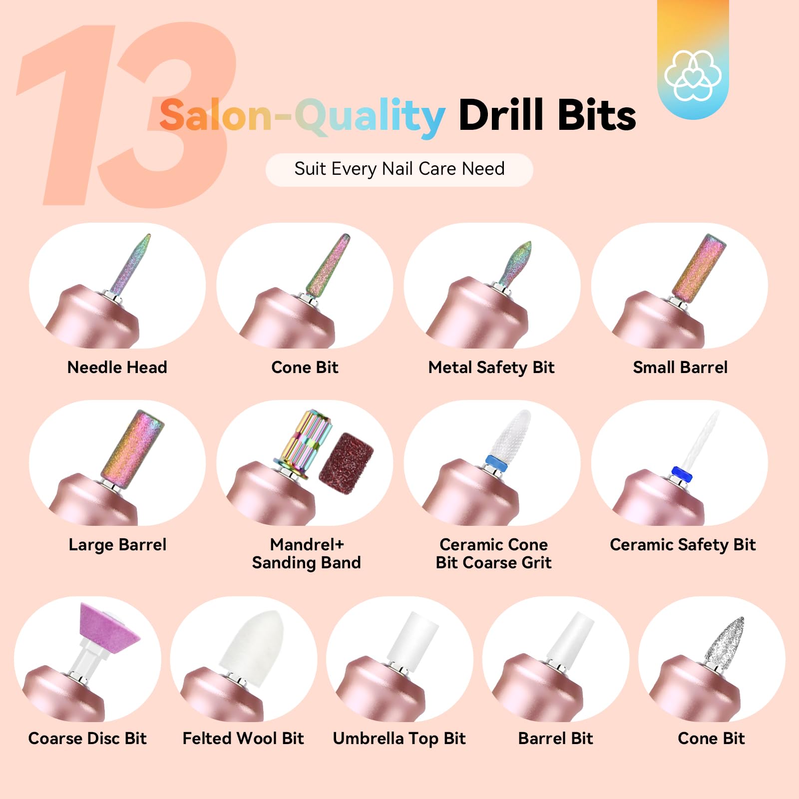 SAVILAND Electric Nail Drill Professional: 40000RPM Upgrad Nail Drill Kit 2024 Beautiful Gradient Sunset Color Scheme Nail Drill Machine Portable Nail File & Buffers Salon Use Manicure Pedicure - Image 7