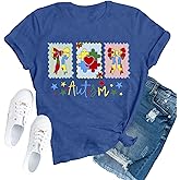 TUPOSU Autism Awareness Shirts for Women Autism Puzzle Bow Tshirt Autistic Mental Health Top