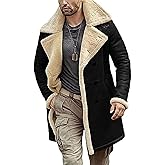 J'Jackin Men’s Brown Shearling Aviator Coat – Genuine Sheepskin Leather B3 Bomber Trench Coat with Faux Fur Lining