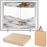 OMISTAR Moving Sand Art Picture, 3D Hourglass Deep Sea Sandscape with Detachable Base, 12 x 10 Inch Glass Moving Sand Art Frame for Home Office Decor (Gold)