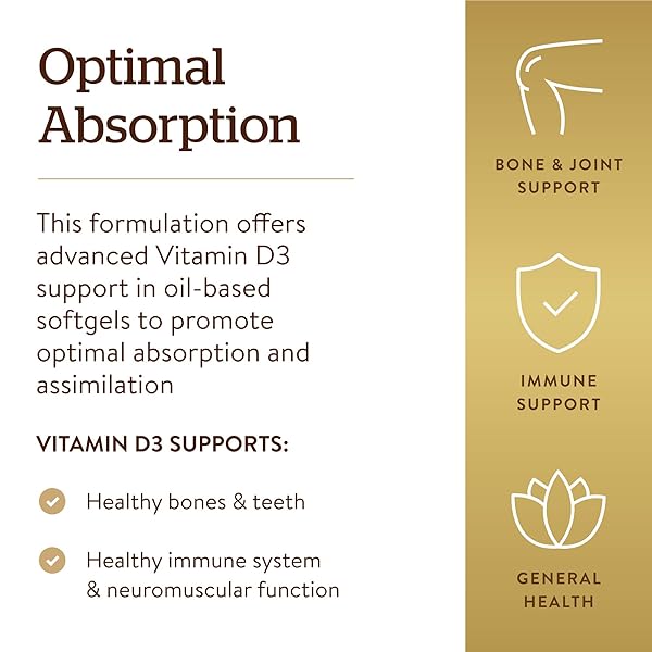 SOLGAR VITAMIN D3 CHOLECALCIFEROL 250 MCG 10000 IU SOFTGELS HELPS MAINTAIN HEALTHY BONES TEETH IMMUNE SYSTEM SUPPORT NON-GMO GLUTEN, DAIRY FREE SERVINGS, 180 COUNT