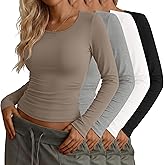 Neer 4 Pack Women's Long Sleeve Shirts Scoop Neck Slim Fit Tops Stretchy Base Layer Tee Casual Undershirt Fall