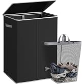 SOLEDI 130L Laundry Hamper with Lid, Large Collapsible Laundry Basket | Sturdy Built-in Top Metal Frame, Removable &amp; Washable Laundry Bag, Large Capacity, Ideal for Bedroom, Bathroom, Dorm, College
