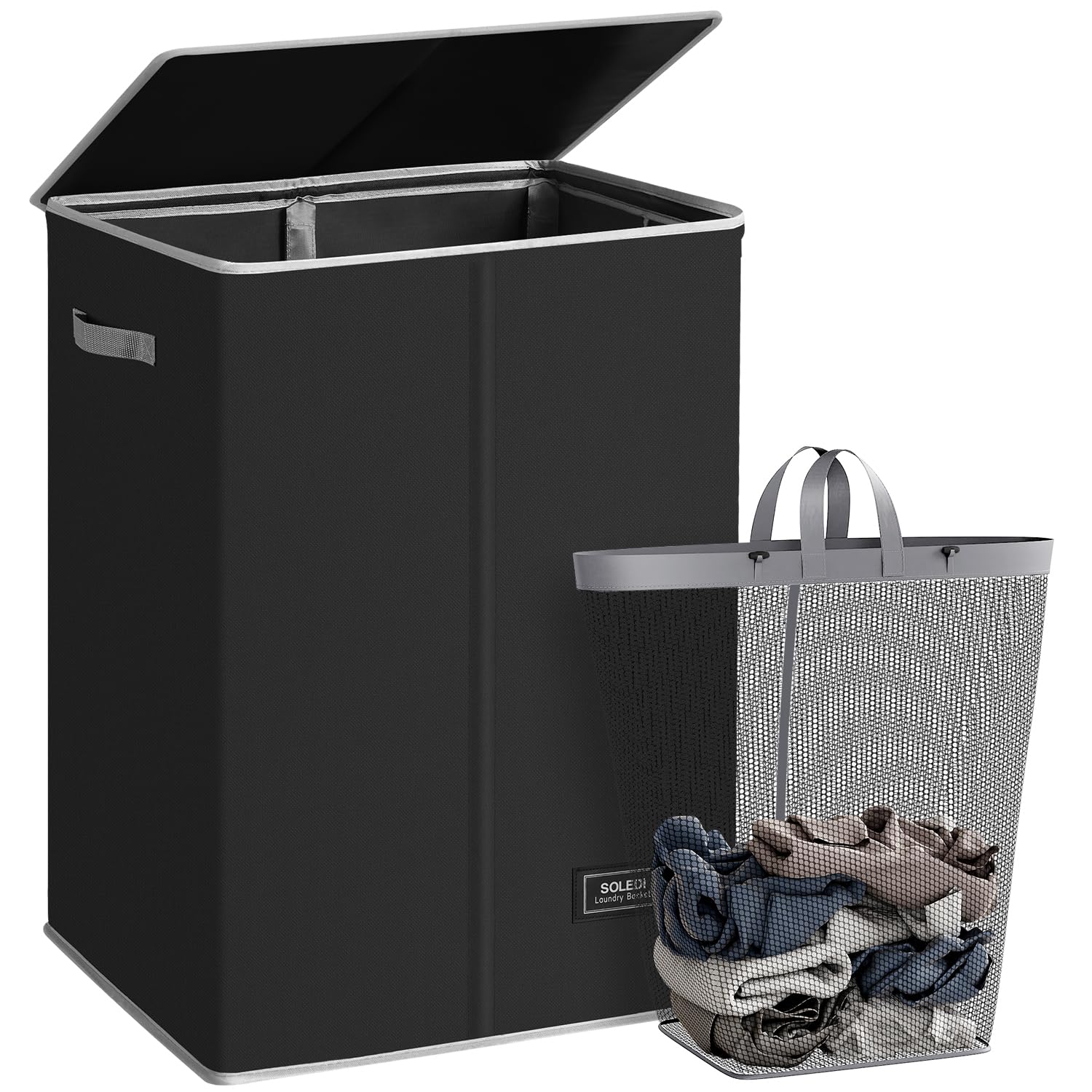 Photo 1 of SOLEDI Laundry Hamper with Lid 130L Large & Tall Collapsible Laundry Basket, Clothes Hamper with Bag Removable Easy to Carry, Dirty Hampers for Bedroom, Bathroom, Dorm, College, Black