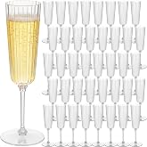 Jingmore 48 Pcs 6.4 oz Plastic Ribbed Champagne Flutes, Clear | Disposable, Clear Vintage Mimosa Glasses With Stem, Fit Wedding Birthday Anniversary Party