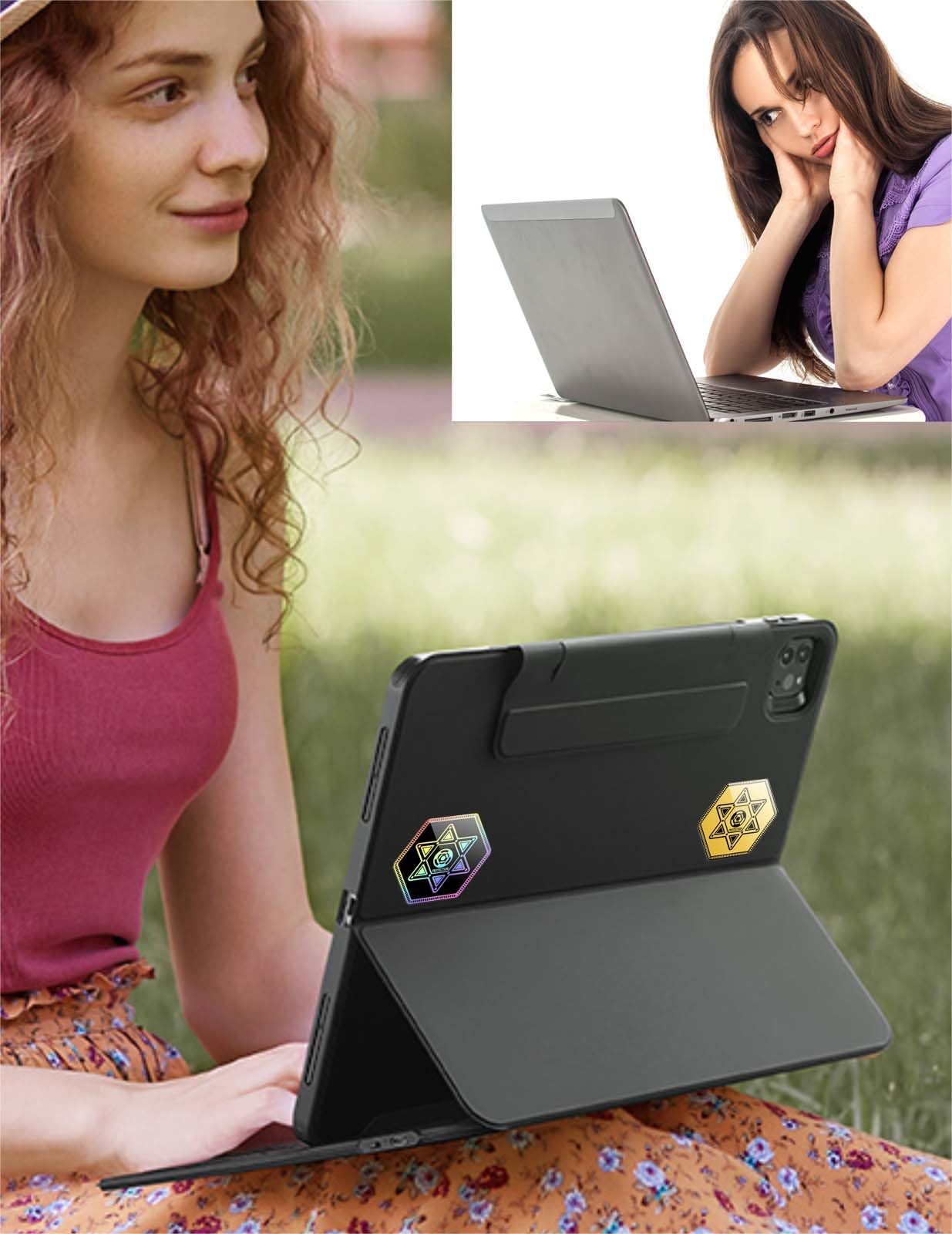 Cell Phone Protection Stickers-Gold 6 Pcs & Black 6 Pcs Phone Sticker from All Phones/Tablets/Laptops/Computer/WiFi... All Devices 12 Pcs