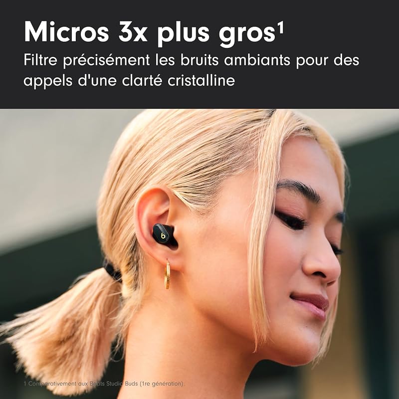 Studio Buds + | Écouteurs Totalement sans Fil avec réduction du Bruit, Compatibilité améliorée avec Apple et Android, Micro intégré, Écouteurs Bluetooth Audio Spatial – Noir/Or