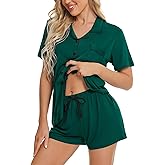 SWOMOG Womens Button Down Pajamas Set Short Sleeve Sleepwear Bride Soft Pj Lounge Sets XS-3XL