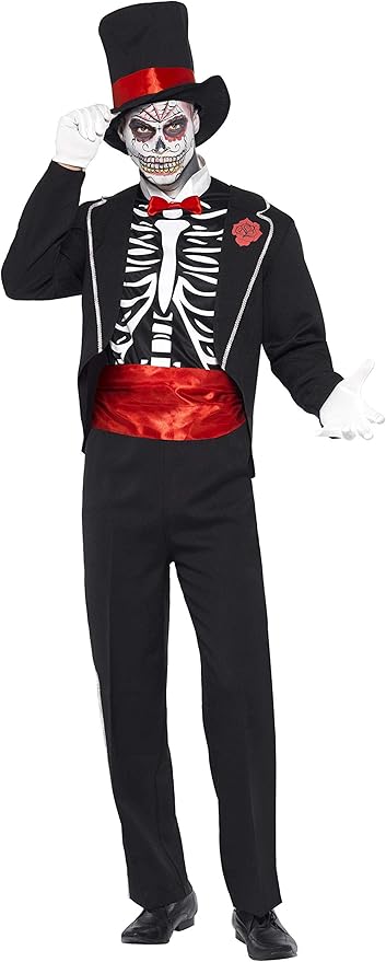Halloween Smiffys Kostum Tag Der Toten Schwarz Mit Jacke Hemdvorderteil Hut Und Handschuhen Amazon De Spielzeug