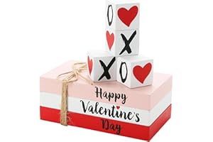 HRENCY Valentine's Day Decorations for Home Faux Books with XOXO Love Blocks Valentines Wooden Sign Book Stack Farmhouse Rustic Valentines Decor Tiered Tray Coffee Table Home Decor
