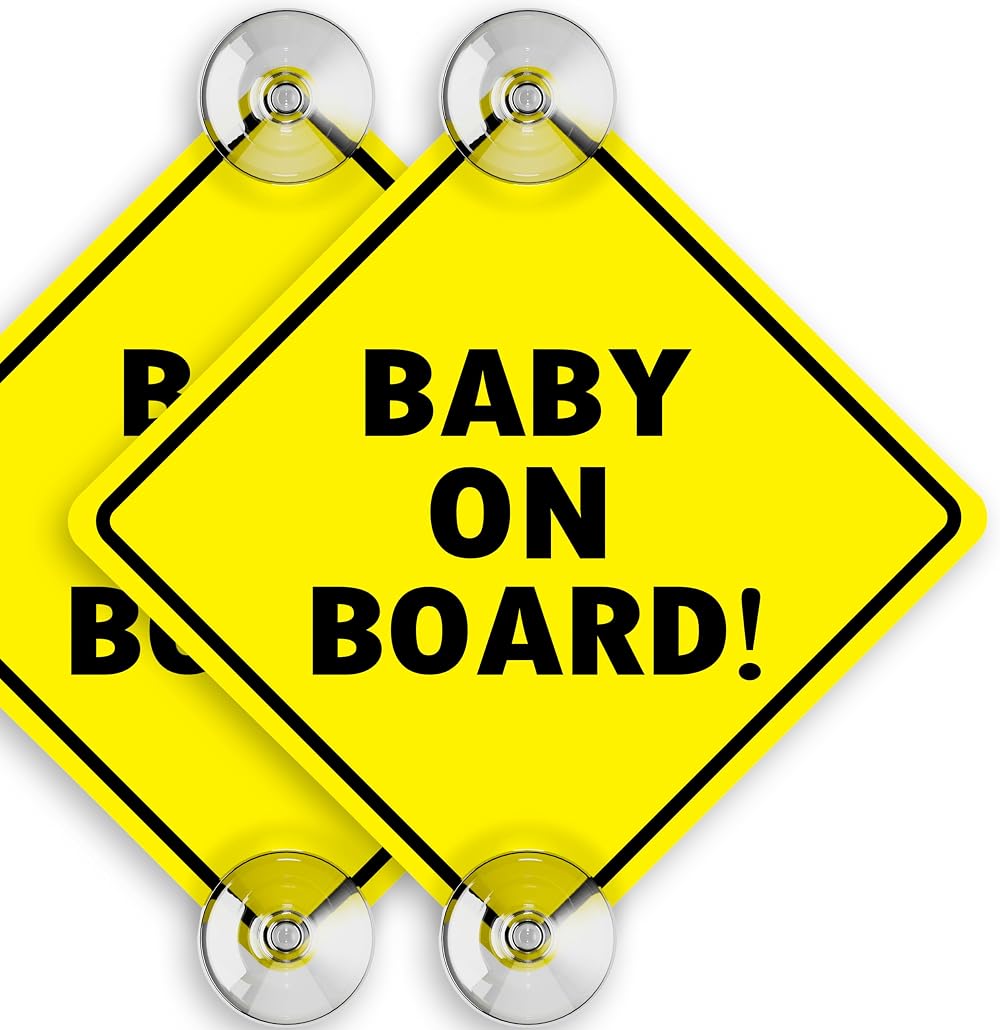 ASSURED SIGNS Baby On Board Sign 2 Pack 5x5 Yellow Suction Cups Car