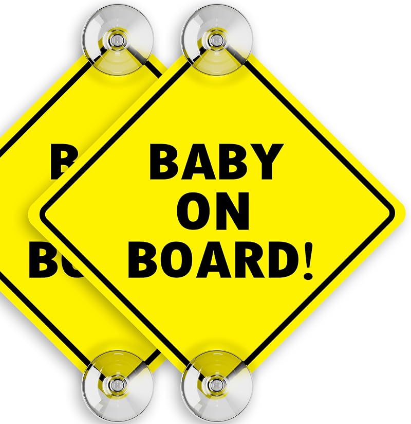ASSURED SIGNS Baby On Board Sign 2 Pack 5x5 Yellow Suction Cups Car