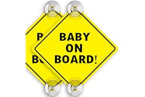 Baby On Board Sign With Suction Cups - 2 Pack, 5" by 5" - Essential Safety Signs for Cars - Bright Yellow, Durable and Strong