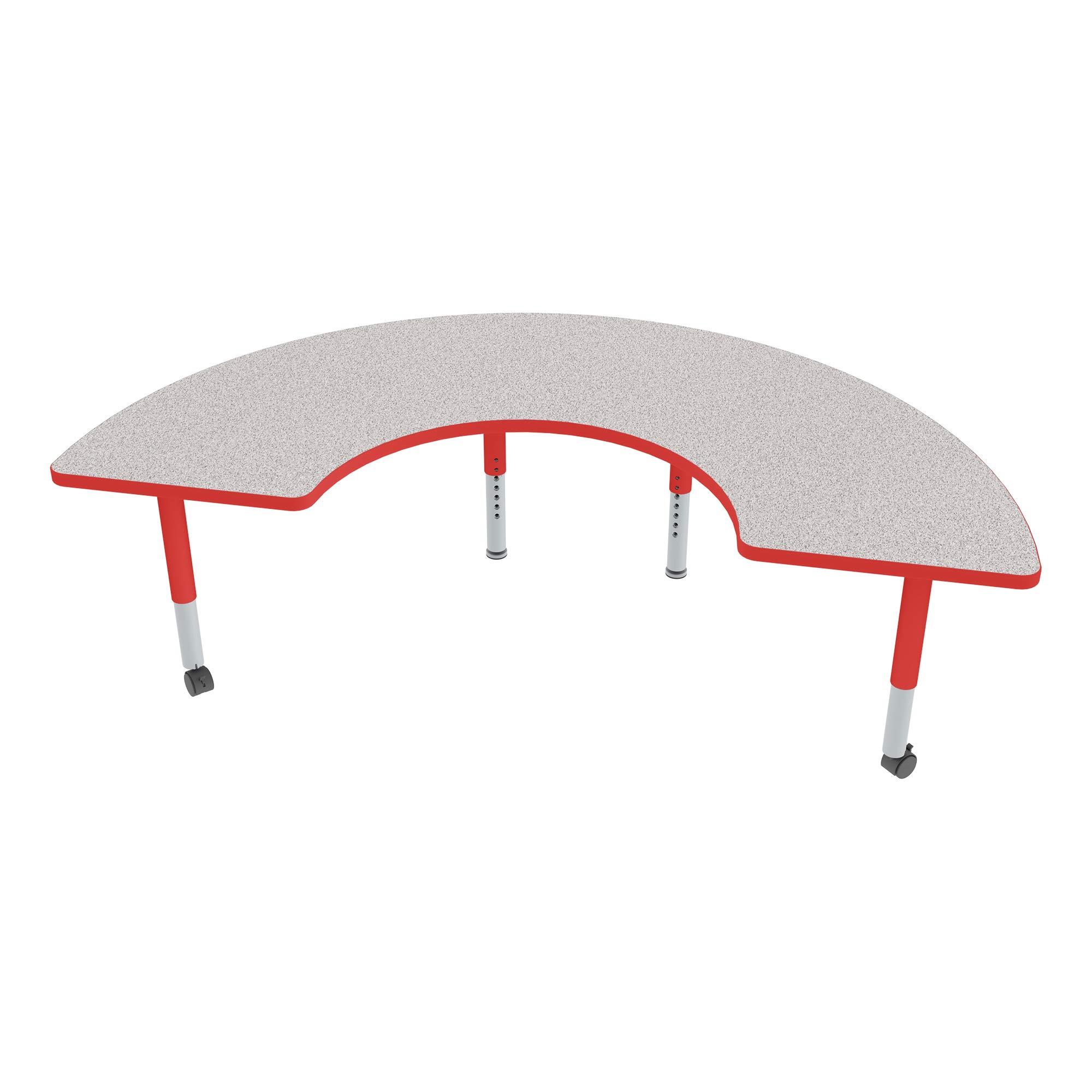 Photo 1 of **LEGS ONLY NO TABLE **Sprogs Adjustable Height Mobile Classroom Activity Table for Preschools, Half-Moon Preschool Activity Table with Casters, 36"D x 72"W x 23"H, Gray/Red