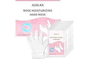 AUSLKA Hand Mask Moisturizing Glove 6 Pairs, Hand Care Moisturizing Gloves with Shea Butter, Hydrating Hand Masks, Hand Peeling Mask for Dry& Dead Skin, Men Women (Rose)