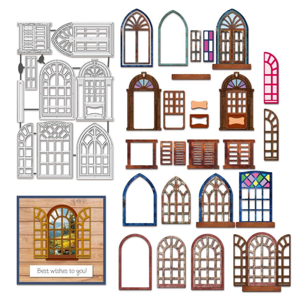 BENECREAT Door Window Frame Metal Die Cuts, Door Cutting Dies Window Frame Lace Embossing Tool Cut Stencils for Album Paper Card Art Craft Scrapbooking Card Making