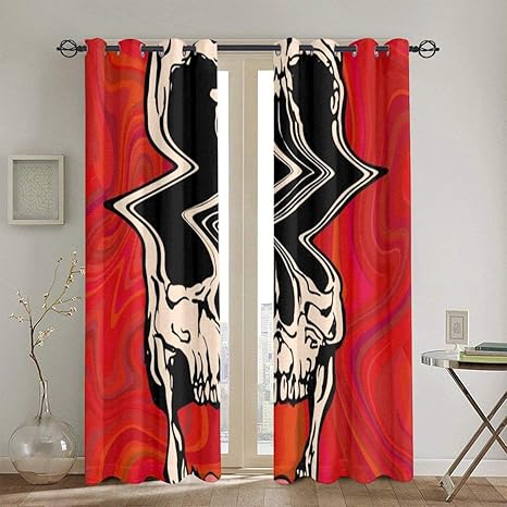 Amazon カーテン 遮光カーテン 断熱lsdサイケデリックスカル トリッピーパンチ130x1cmの酸のグリッチスカルのベクトルイラスト カーテン オンライン通販