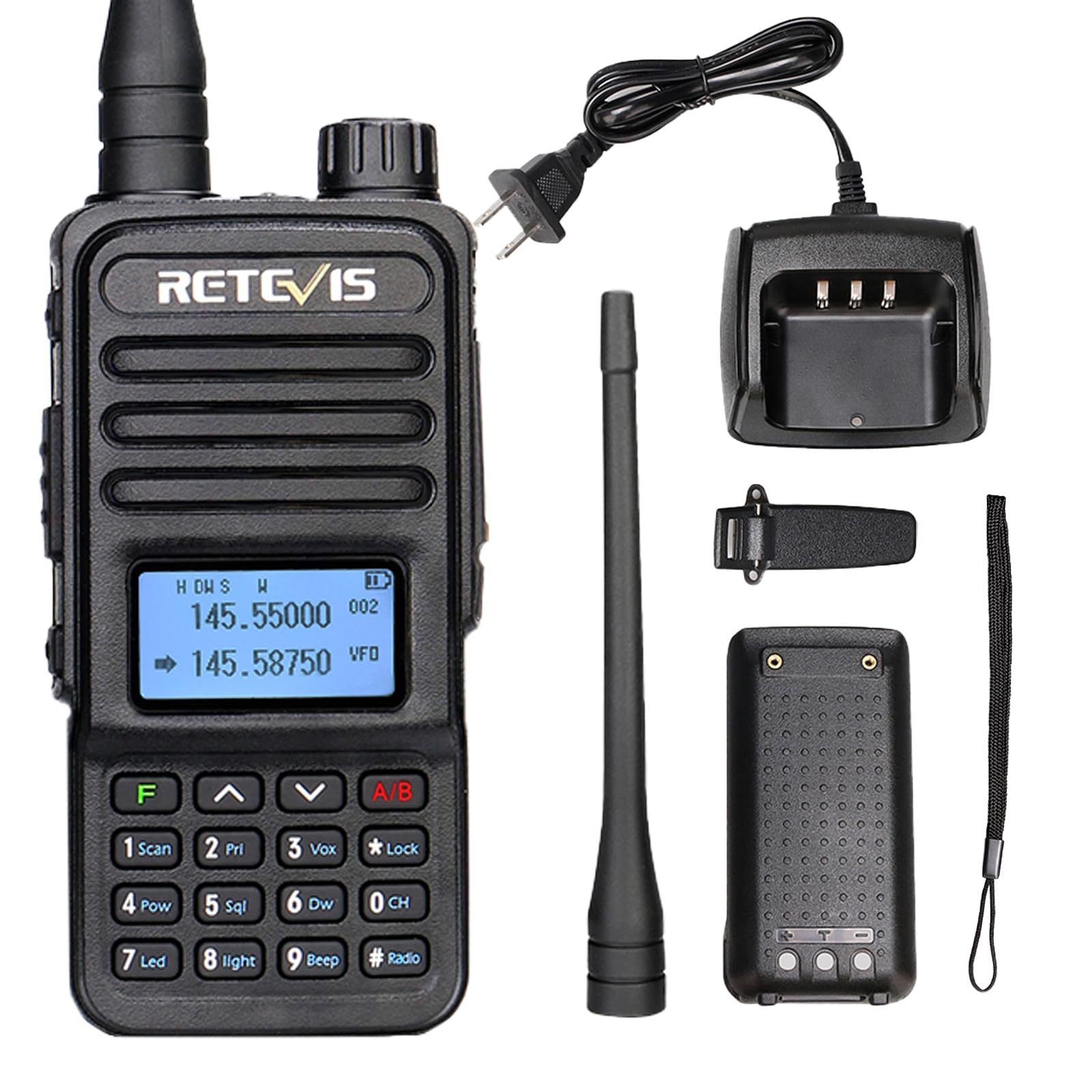 Retevis RT85 Ham Radio, Long Range 2 Way Radio Scanner, 2m/70cm Ham Radio, 200 Channels, LCD Display, Professional Two Way Radio for Outdoor Adventure, Hunting (Black, 1Pcs)