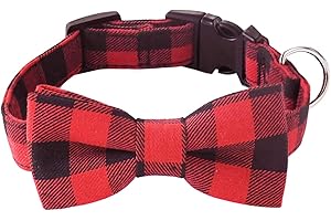 Malier Dog Cat Collar with Bow tie Christmas Plaid Dog Collar with Light Release Buckle for Small Medium Large Dogs Cats Pets - Small
