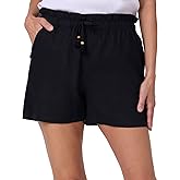HANG TEN Women's Linen Blend Summer Shorts - Lightweight Casual Elastic Waist Shorts with Pockets - Relaxed Fit