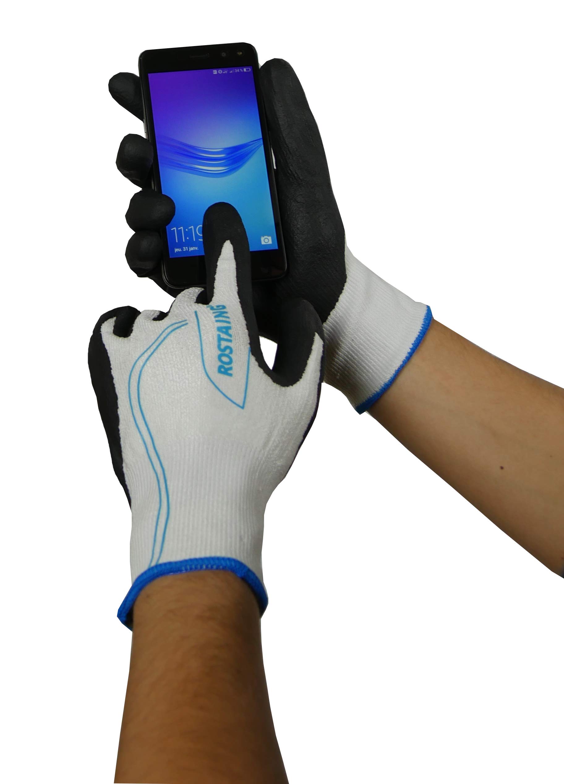 Rostaing maxstrong. h-it10 Series Touch Man Heavy Work Cut Resistance Wrist Leash Touchscreen Glove, Black/White, 26 x 12 x 1.2 cm