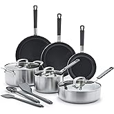 GreenPan x Bobby Flay Stainless Steel 12 Piece Cookware Pots and Pans Set, Professional Grade Tri Ply, PFAS-Free Ceramic Nons