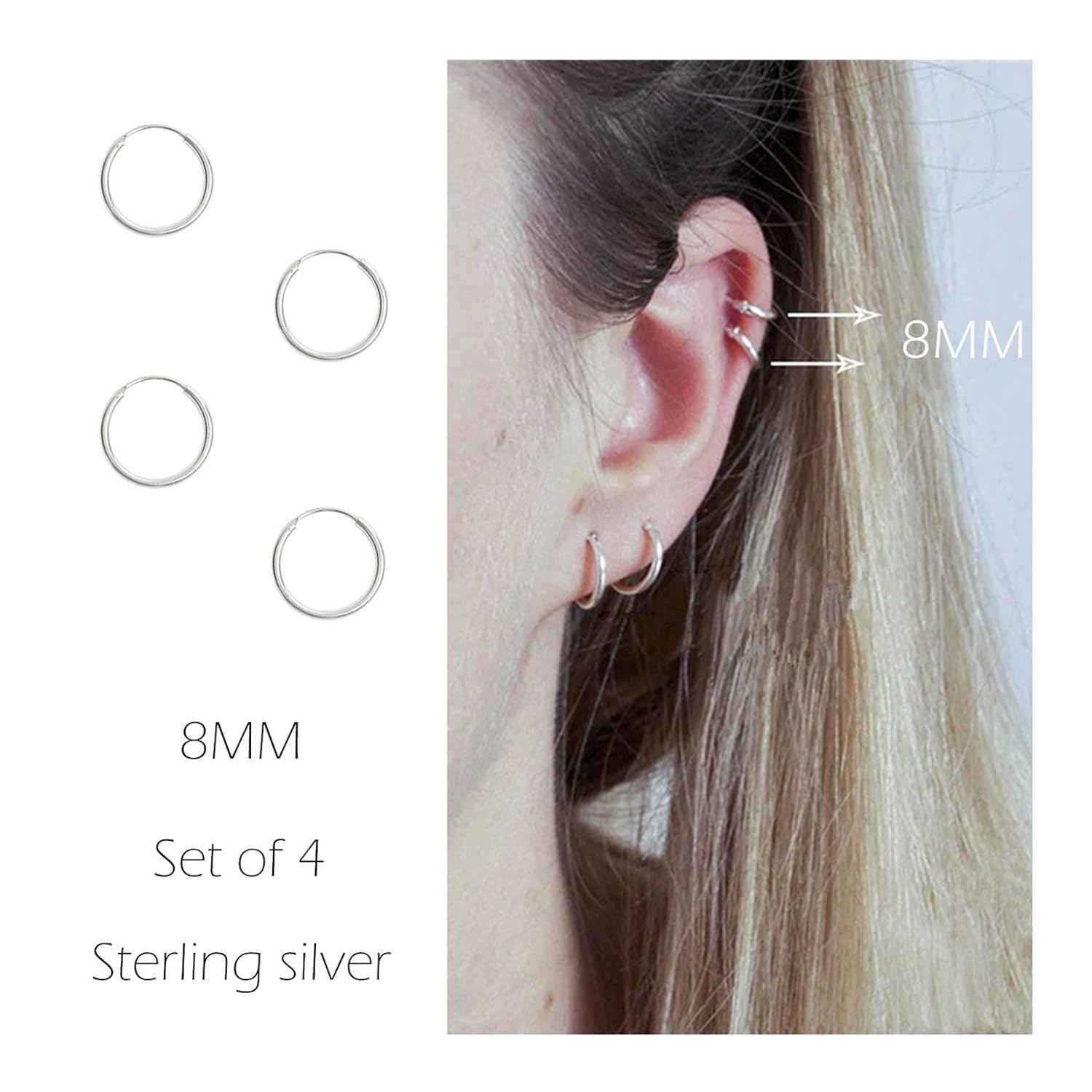 Cartilage Earring Hoop Sterling Silver Small Piercing Earrings Endless Body Rings Set For Women Men Girls