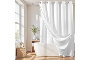 River Dream Cotton Blend No Hook Shower Curtain with Snap in Liner, Hotel Grade Shower Curtains for Bathroom, Water Repellent, White, 71W x74 L