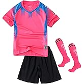 LUCKYLUAN Kids Soccer Jersey Set with Socks for Boys Girls Uniform Athletic Jersey Sportswear Kit