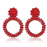 ZITULRY Statement Drop Earrings for Women Beads Dangle Earrings Beaded Wrapped Hoop Drop Earrings