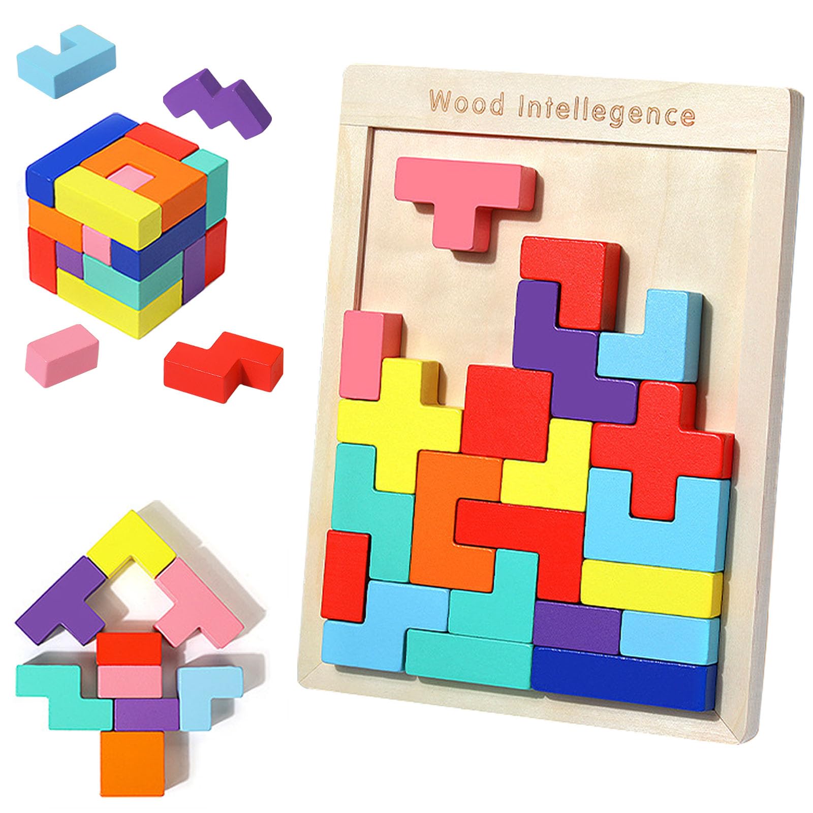 EACHHAHA Wooden Puzzle 30 Pcs Tangram Puzzles for Kids 3 Year Old Wooden Jigsaws Educational Toddler Puzzles for Girls Boys Gifts (Thickened) — image 1