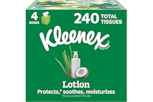Kleenex Soothing Lotion Facial Tissues with Coconut Oil, Aloe & Vitamin E, 3-Ply, 4 Cube Boxes, 60 Tissues per Box (240 Tissu