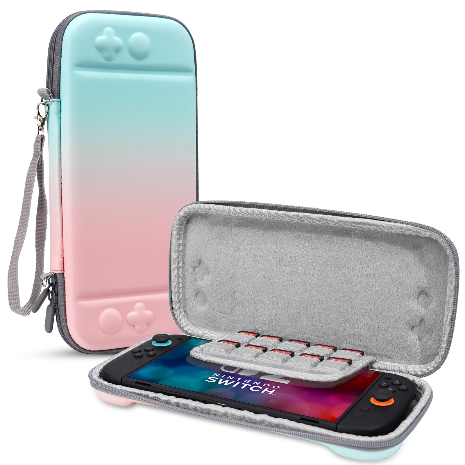 FIWWAT Ultra-Slim Carrying Case for Nintendo Switch 2 (2025), Sleek & Smooth PU Hard Shell Travel Protective Bag, Lightweight Portable Cover with 10 Game Slots, Easy to Clean, Pink & Blue