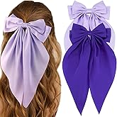 Purple Hair Bows, Atoden 2Pcs Silky Satin Big Hair Bows for Women Large Hair Ribbons Oversized Long Tail Bow Hair Clips Barrettes Bowknot Aesthetic Girls Hair Accessories Gifts