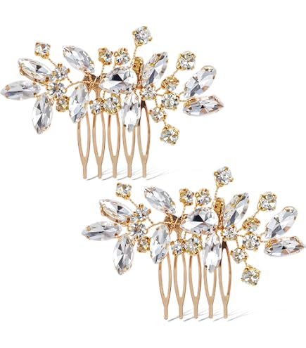 Amazon.com : 6PCS Gold Rhinestone Leaf and Butterfly Hair  display picture 2