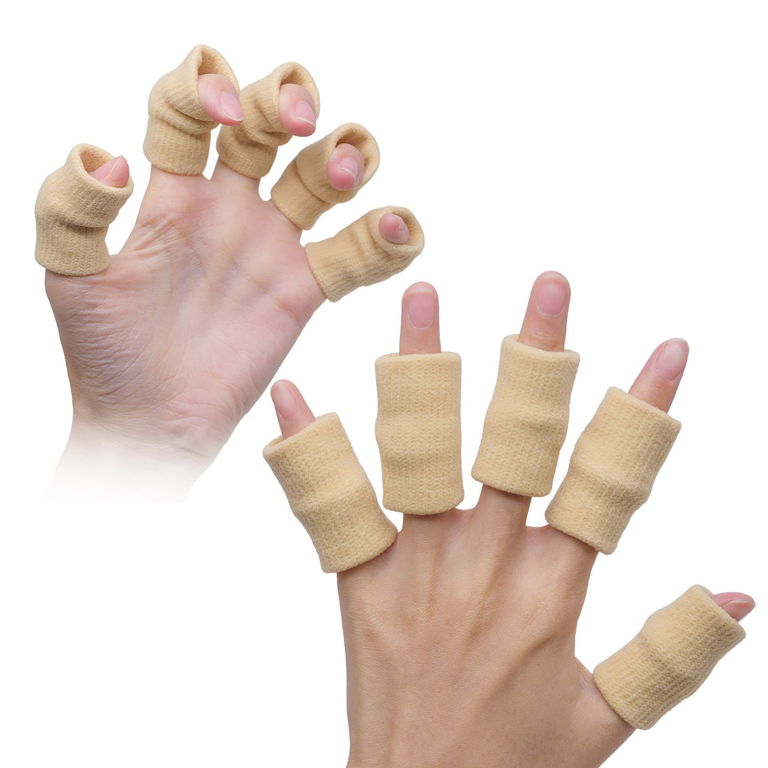 TRIXES 10x Finger Protector Sleeve, Muscle Warming Stretchy Support Sports Aid Beige